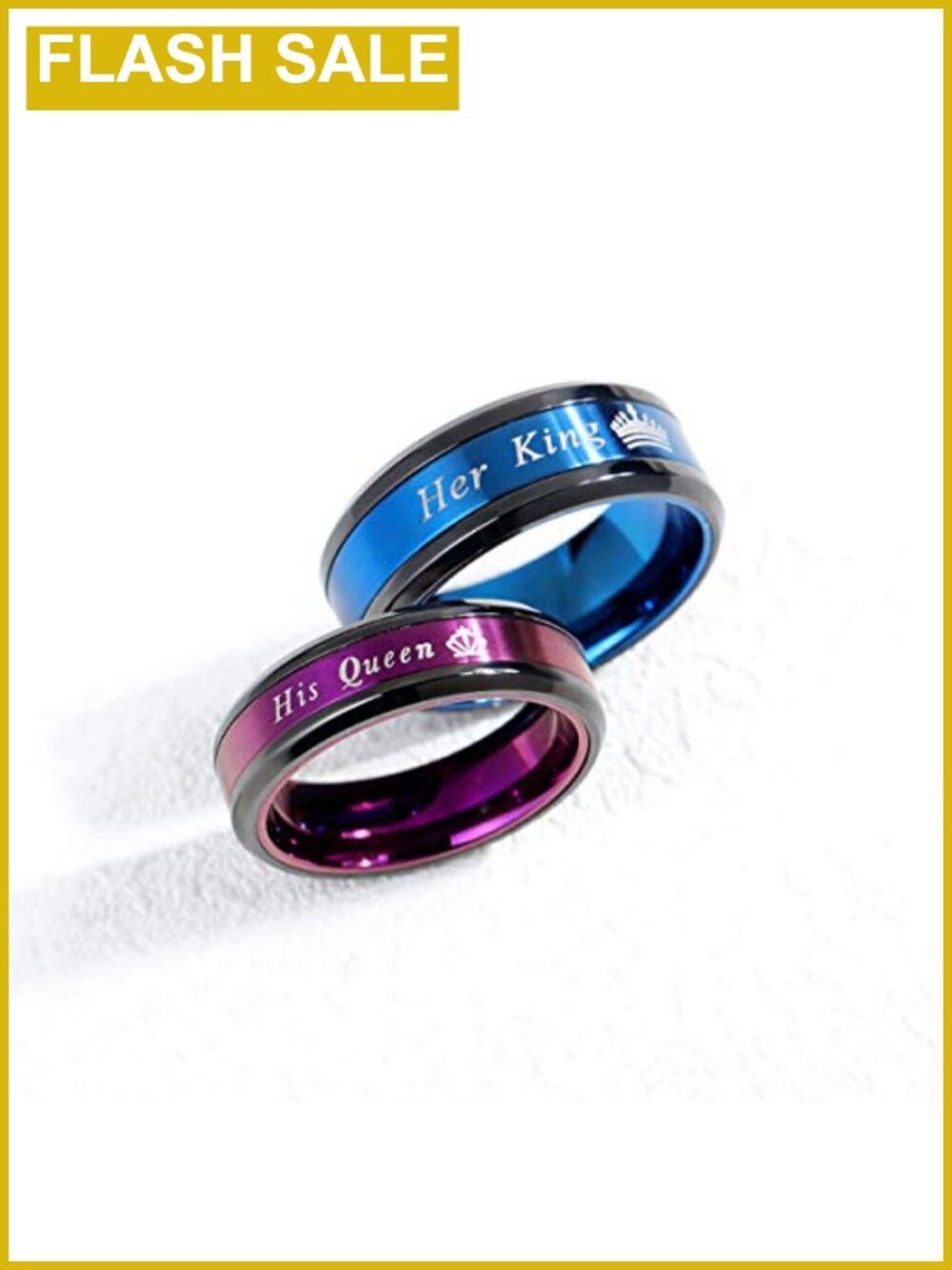 Matching King Queen Couple Ring Set Stainless Steel Wedding Engagement Band 2pcs - Picture 4 of 6